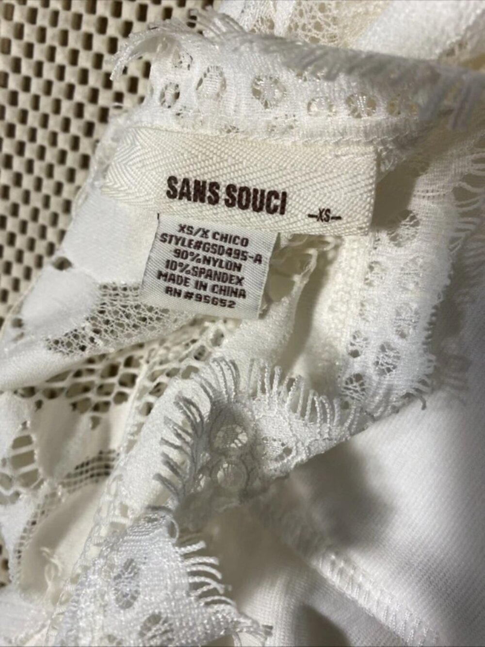 Designer Cocktail Mini Dress Summer Sleeveless Crochet Sans Souci White Slip - Picture 5 of 5
